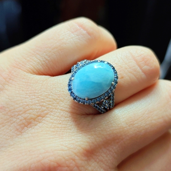 Jewelry - Blue Larimar and Topaz Gemstone 925 Silver Ring
